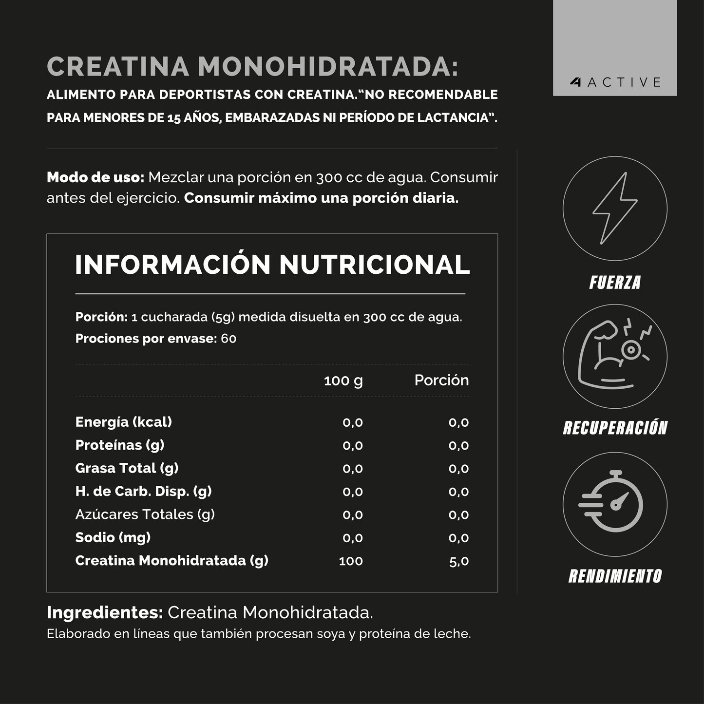 Pack 3 Creatinas 4active Monohidratada | 300g c/u