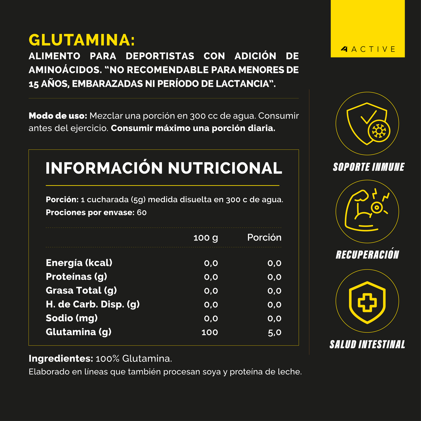 Glutamina 4Active 100% | 60 Servicios